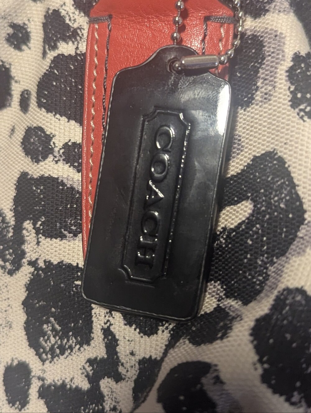 Coach Park Ocelot Leopard Print Canvas Red Leather Trim Satchel Tote – Bold - Picture 5 of 10